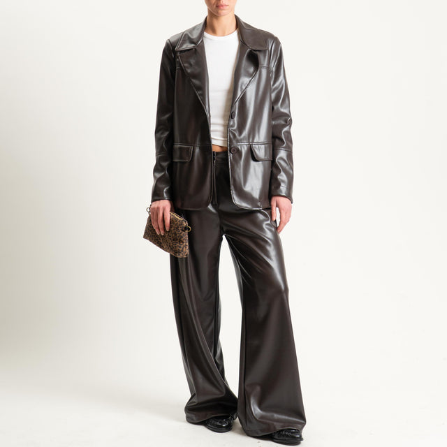 Motel-Pantalone similpelle wide leg - moro