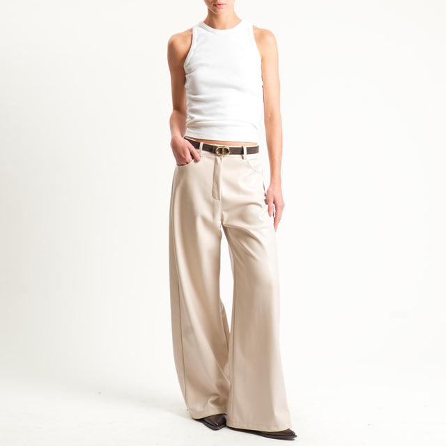 Motel-Pantalone similpelle wide leg - burro