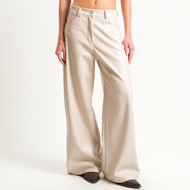 Motel-Pantalone similpelle wide leg - burro