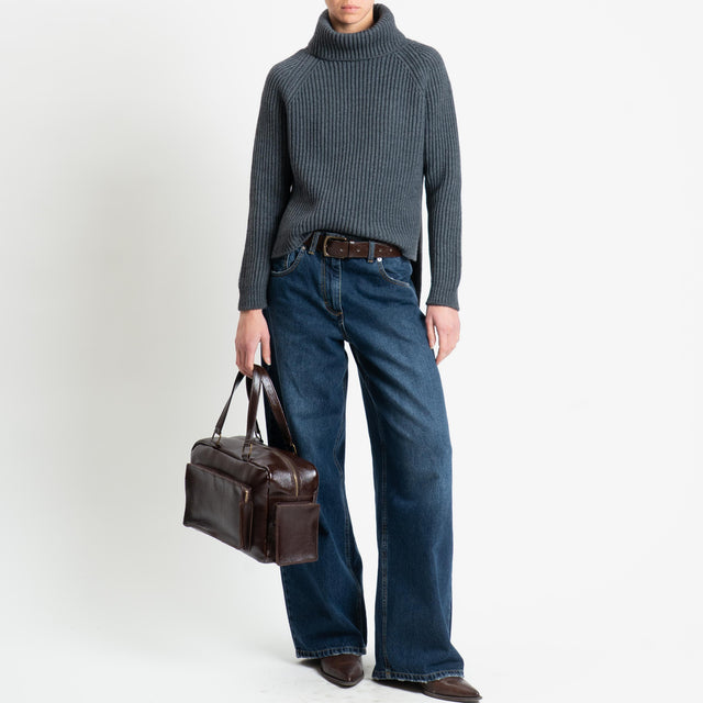 Motel-Maglia collo alto costa inglese spacchi laterali - antracite