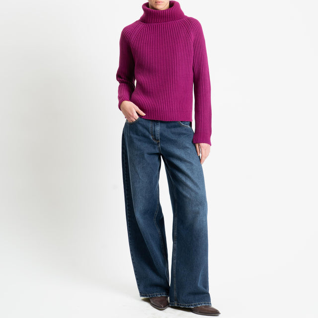 Motel-Maglia collo alto costa inglese spacchi laterali - amarena