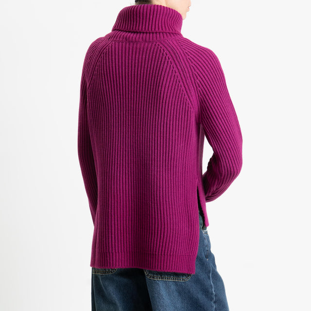 Motel-Maglia collo alto costa inglese spacchi laterali - amarena