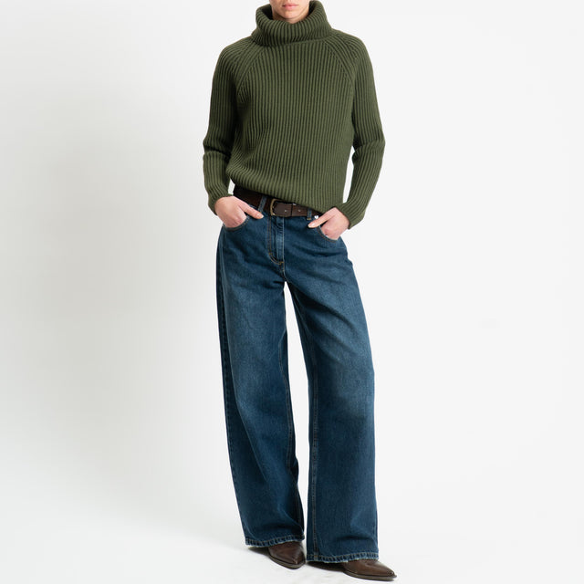 Motel-Maglia collo alto costa inglese spacchi laterali - muschio