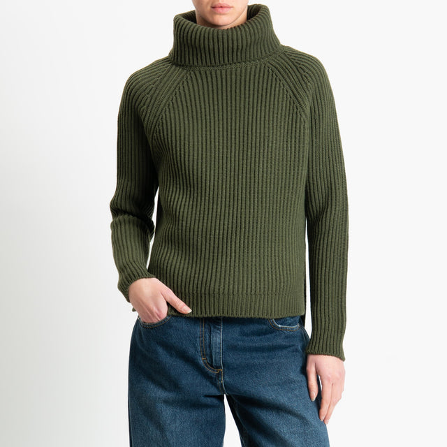 Motel-Maglia collo alto costa inglese spacchi laterali - muschio