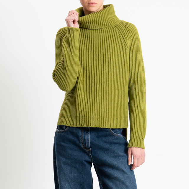 Motel-Maglia collo alto costa inglese spacchi laterali - olio