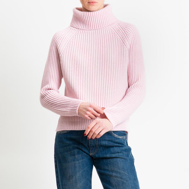 Motel-Maglia collo alto costa inglese spacchi late - rosa