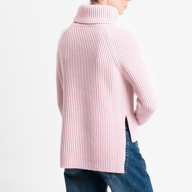 Motel-Maglia collo alto costa inglese spacchi late - rosa