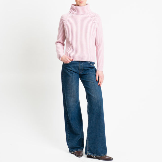 Motel-Maglia collo alto costa inglese spacchi late - rosa