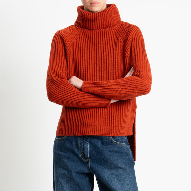 Motel-Maglia collo alto costa inglese spacchi laterali - ruggine