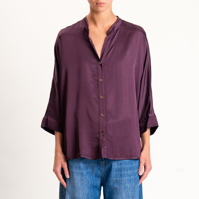 Motel-Camicia collo coreana bottoni dorati - burgundy