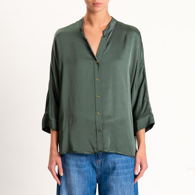 Motel-Camicia collo coreana bottoni dorati - militare
