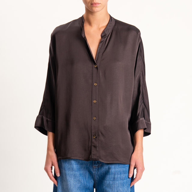 Motel-Camicia collo coreana bottoni dorati - moka