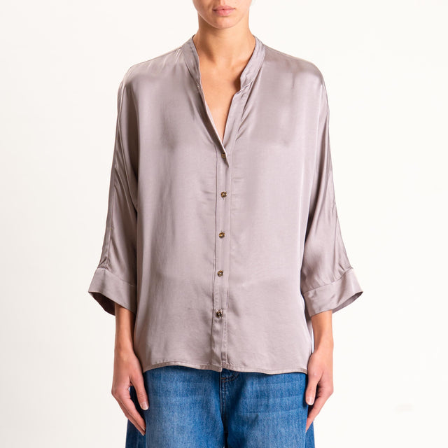 Motel-Camicia collo coreana bottoni dorati - taupe