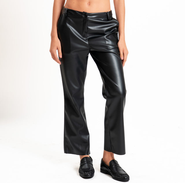 Motel-Pantalone similpelle trombetta - nero