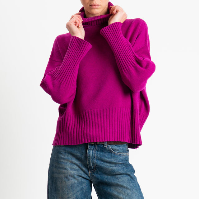 Motel-Maglia scatola collo alto bordi a coste - malva