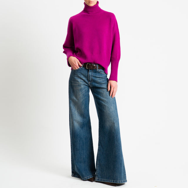 Motel-Maglia scatola collo alto bordi a coste - malva