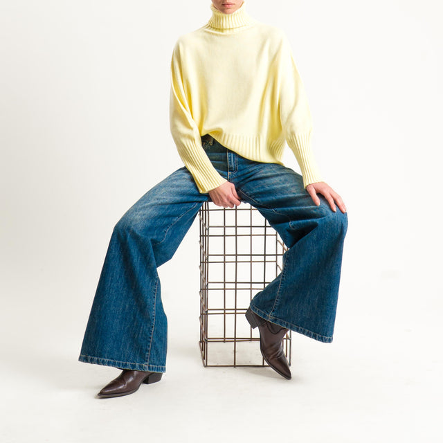 Motel-Maglia scatola collo alto bordi a coste - giallo