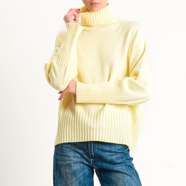 Motel-Maglia scatola collo alto bordi a coste - giallo