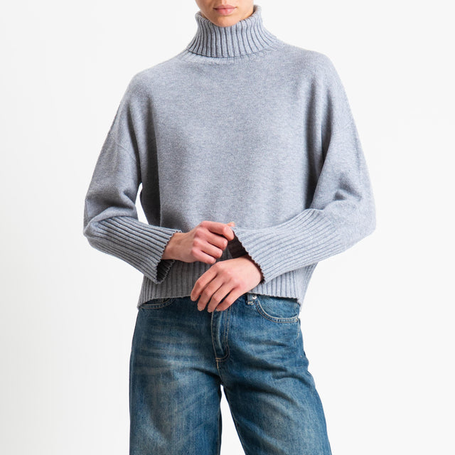 Motel-Maglia scatola collo alto bordi a coste - grigio chiaro