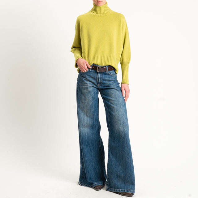 Motel-Maglia scatola collo alto bordi a coste - olio