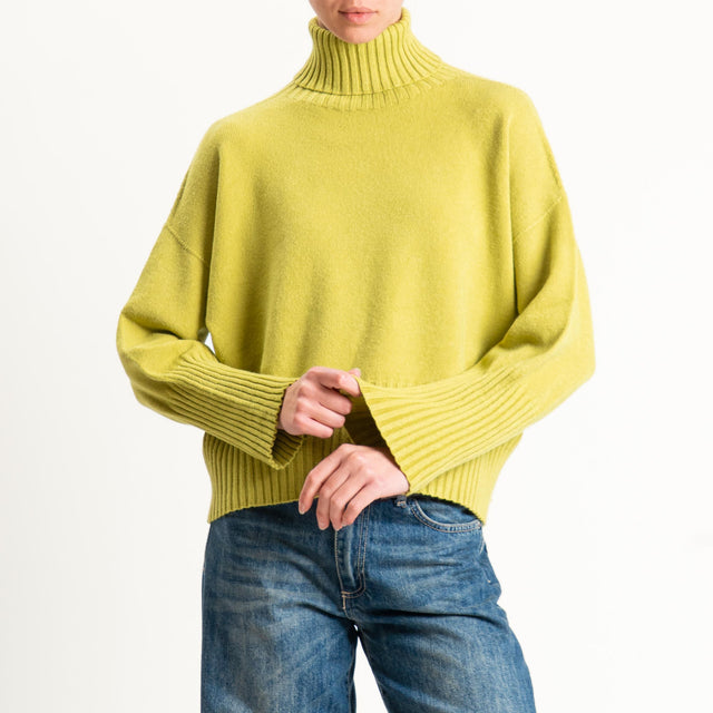 Motel-Maglia scatola collo alto bordi a coste - olio