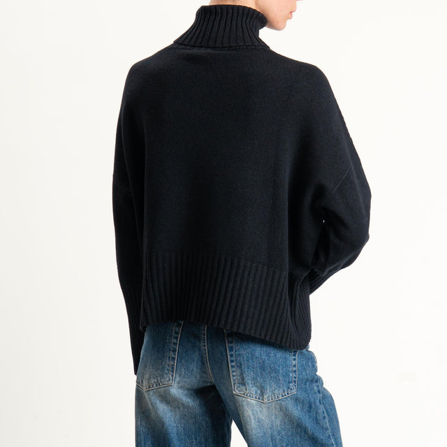 Motel-Maglia scatola collo alto bordi a coste - nero