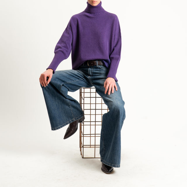 Motel-Maglia scatola collo alto bordi a coste - viola