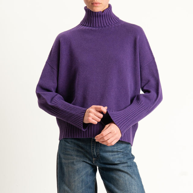 Motel-Maglia scatola collo alto bordi a coste - viola