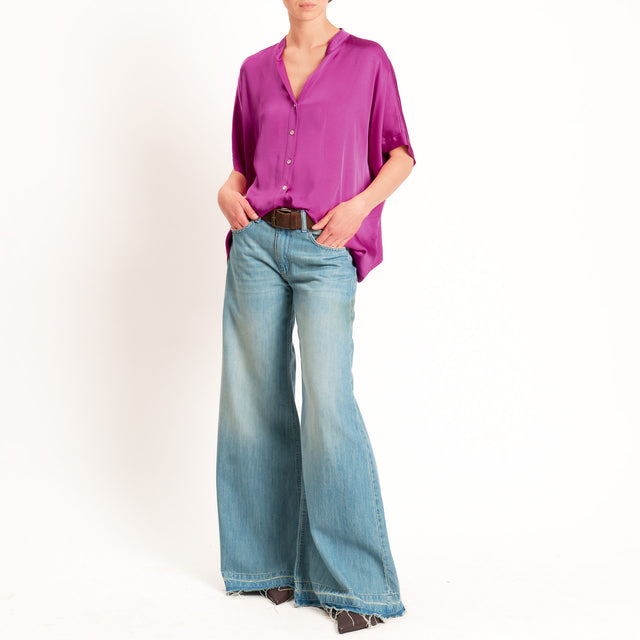 Motel-Camicia collo coreana manica scesa in satin - bouganville