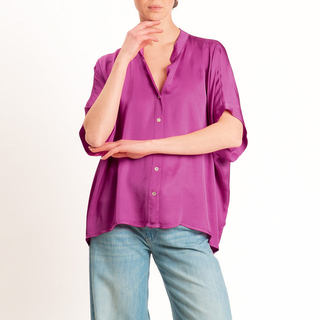 Motel-Camicia collo coreana manica scesa in satin - bouganville