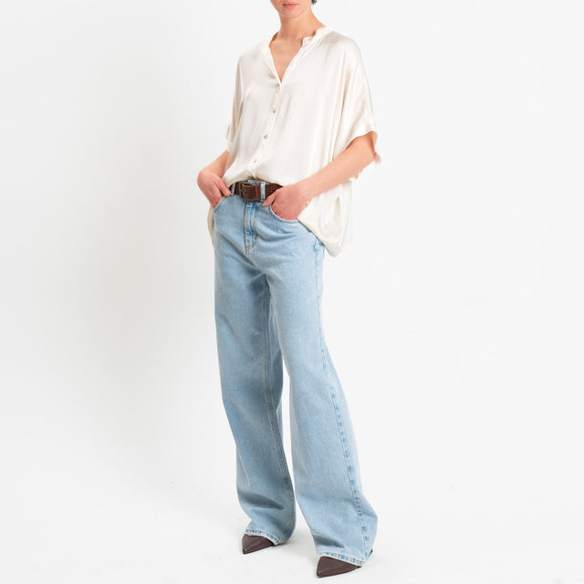 Motel-Camicia collo coreana manica scesa in satin - burro