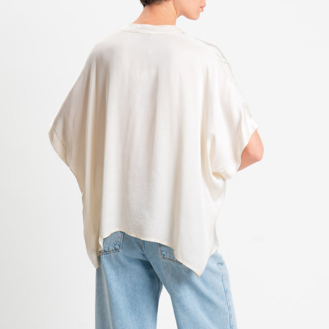 Motel-Camicia collo coreana manica scesa in satin - burro