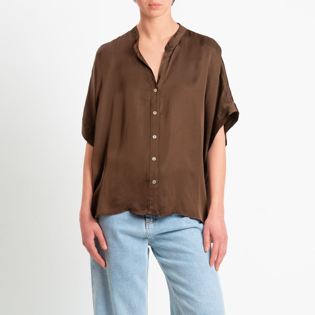 Motel-Camicia collo coreana manica scesa in satin - caffe'