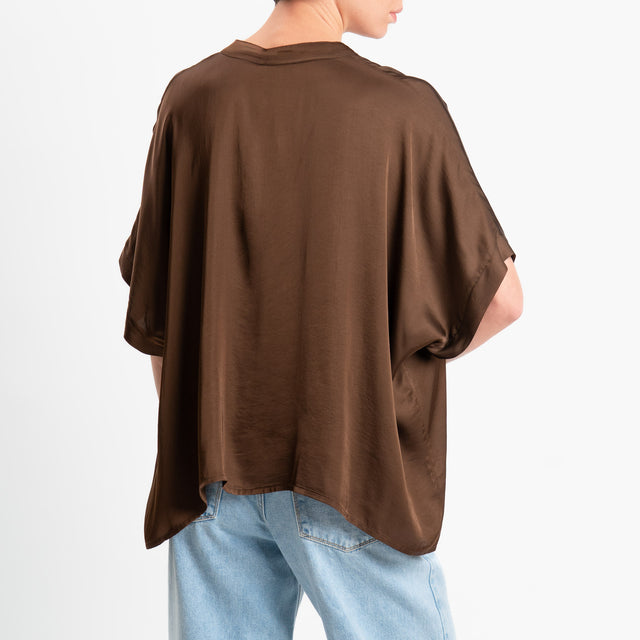 Motel-Camicia collo coreana manica scesa in satin - caffe'