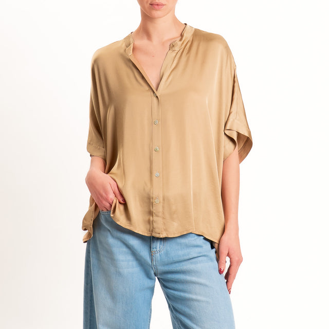 Motel-Camicia collo coreana manica scesa in satin - desert