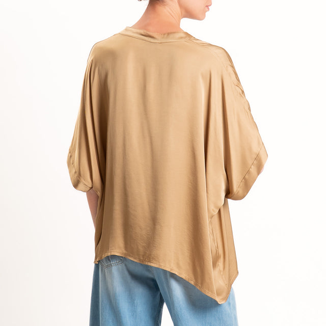 Motel-Camicia collo coreana manica scesa in satin - desert