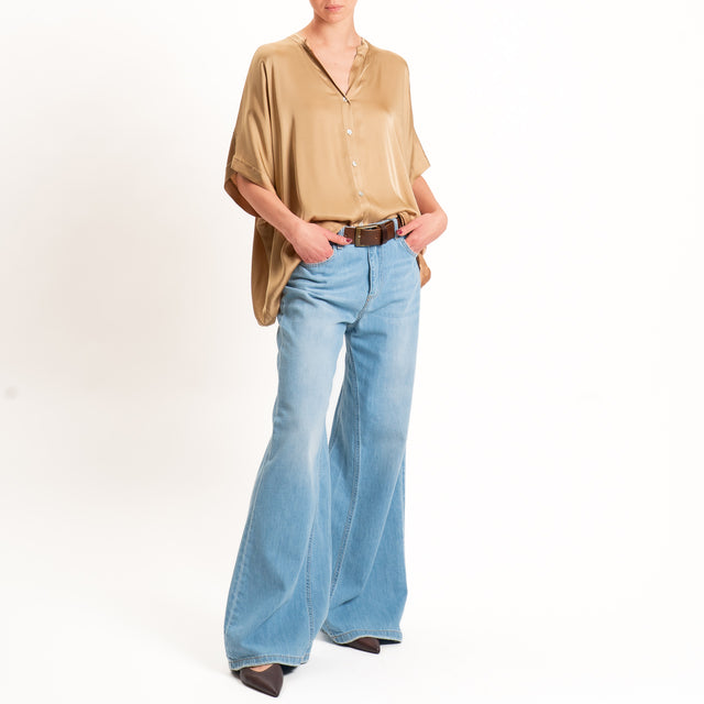 Motel-Camicia collo coreana manica scesa in satin - desert