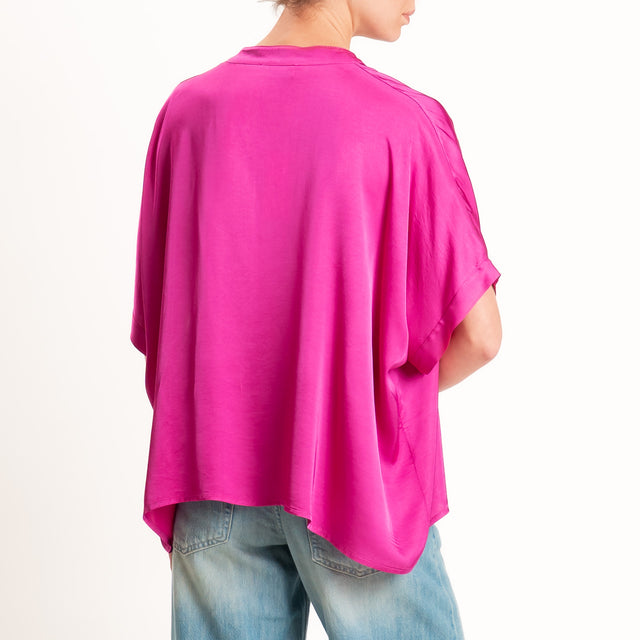 Motel-Camicia collo coreana manica scesa in satin - fucsia