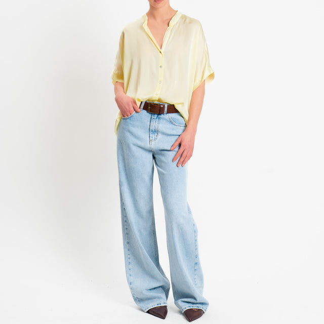 Motel-Camicia collo coreana manica scesa in satin - mimosa