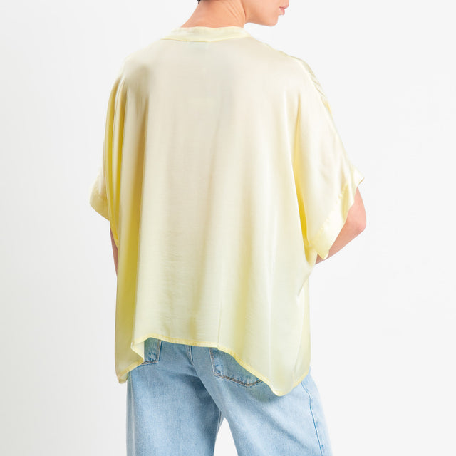 Motel-Camicia collo coreana manica scesa in satin - mimosa