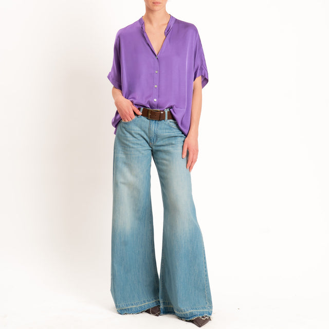 Motel-Camicia collo coreana manica scesa in satin - glicine