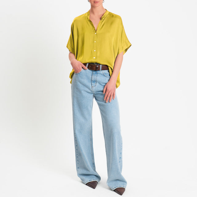 Motel-Camicia collo coreana manica scesa in satin - lime