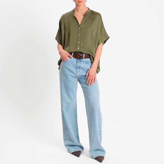 Motel-Camicia collo coreana manica scesa in satin - militare