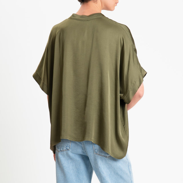 Motel-Camicia collo coreana manica scesa in satin - militare