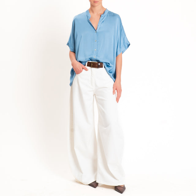 Motel-Camicia collo coreana manica scesa in satin - polvere