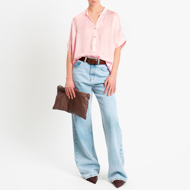 Motel-Camicia collo coreana manica scesa in satin - pink