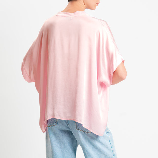 Motel-Camicia collo coreana manica scesa in satin - pink