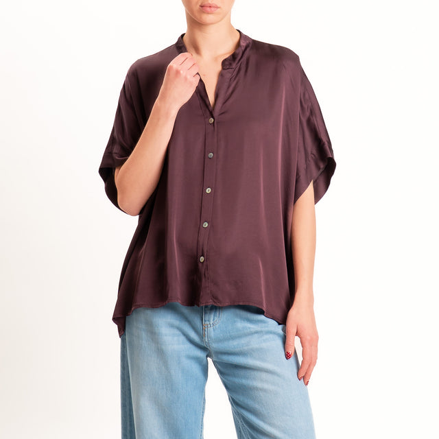 Motel-Camicia collo coreana manica scesa in satin - burgundy