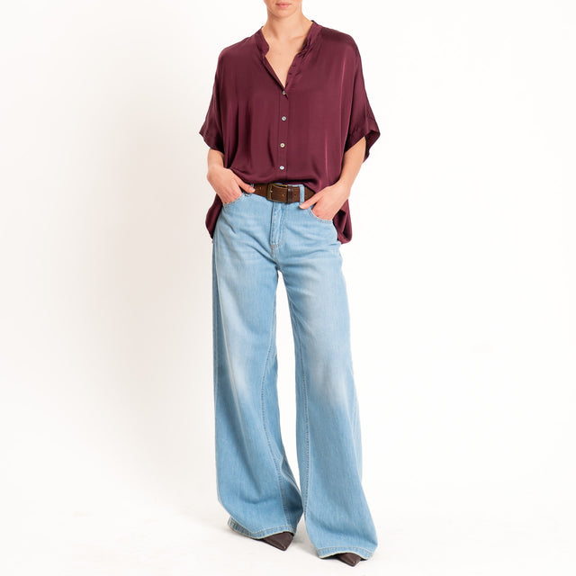 Motel-Camicia collo coreana manica scesa in satin - vino