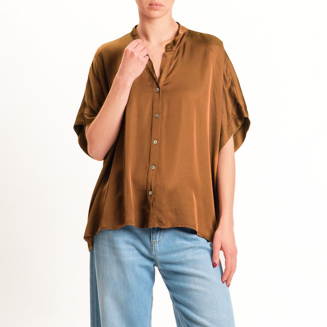 Motel-Camicia collo coreana manica scesa in satin - sigaro